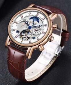 LIGE Watch with Leather and Automatic Mechanical system