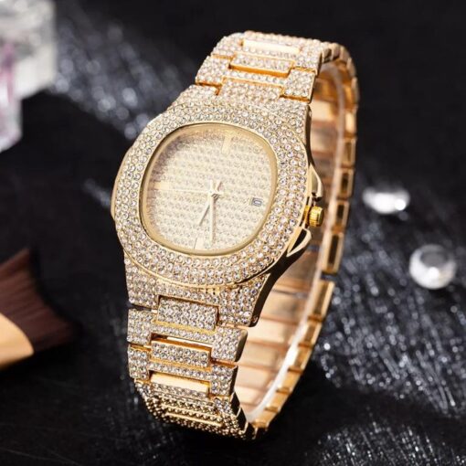Gold Plate Frame Watch Wristband Bracelet Set And Watch For Women_Golden 01