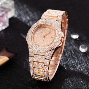 Gold Plate Frame Watch Wristband Bracelet Set And Watch For Women_Rose Gold 01